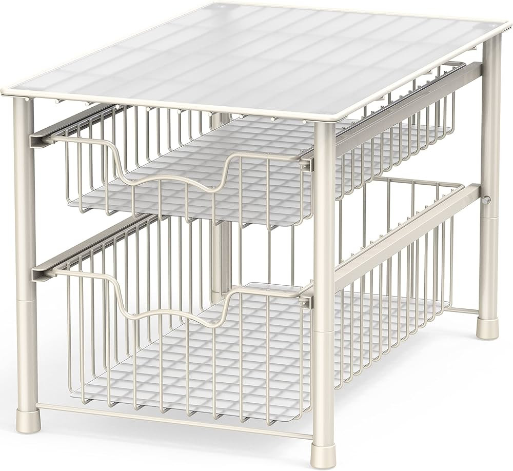 Simple Houseware Stackable 2 Tier Basket Drawer, White | Amazon (US)