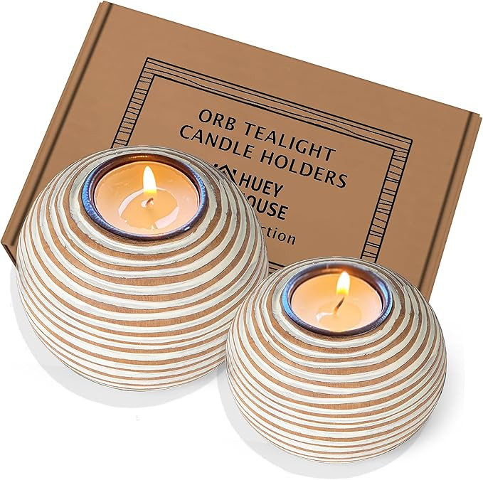 Tuva Orb Candle Holders (Gift Boxed Set of 2), Table Centerpieces for Dining or Living Room, Spa,... | Amazon (US)