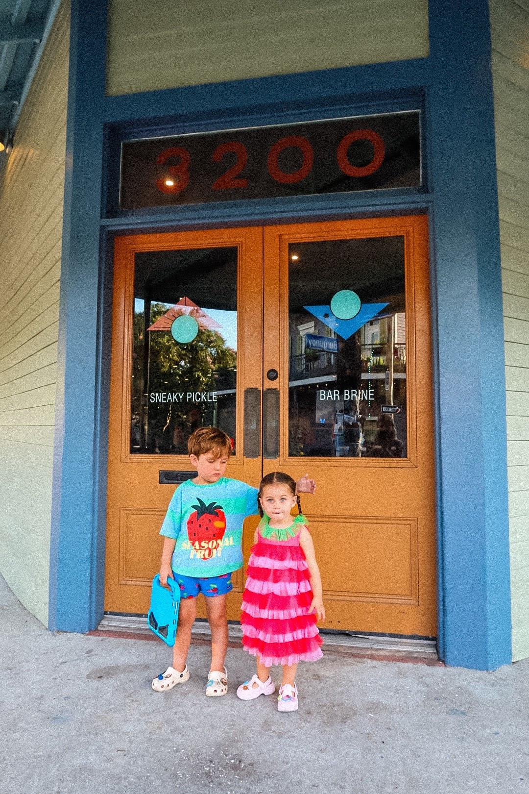 Two little strawberries 🍓 

Girls strawberry pink tulle dress - Mini Bodenn

boys Blue and Green stripe strawberry top - Zara Kids
Boys blue shorts - Boden
Shoes - Crocs

Girls strawberry dress - Boden