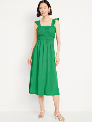 Fit & Flare Lightweight Smocked Midi Dress | Old Navy (US)