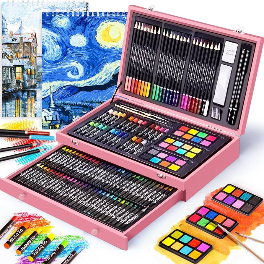 145 Piece Deluxe Art Set with 2 x 50 Sheet Drawing Pad, Art Supplies Wooden Art Box, Drawing Pain... | Amazon (US)