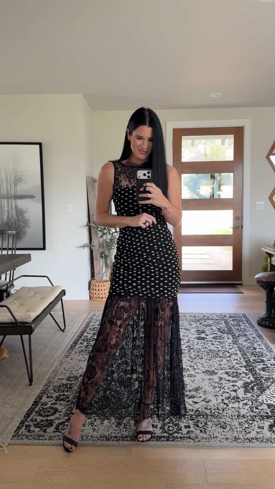 My favorite maxi dress out of my Petal & Pup haul! Obsessed with the polka dots and black lace detailing. I’m wearing a small. 

