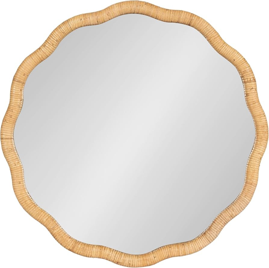 Kate and Laurel Rahfy Boho Scalloped Round Rattan Mirror, 26 Inch Diameter, Natural Wood, Decorat... | Amazon (US)