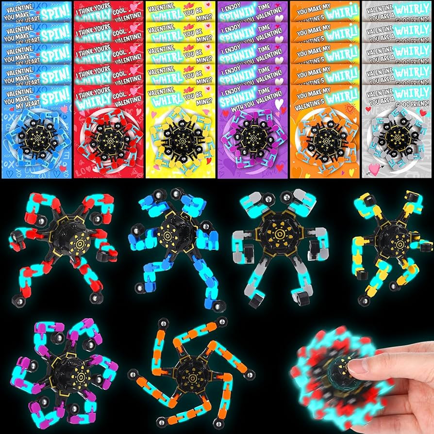 ShinyRelief 24 Pack Valentines Day Cards with Fidget Spinners Glow in The Dark Class Valentine's ... | Amazon (US)