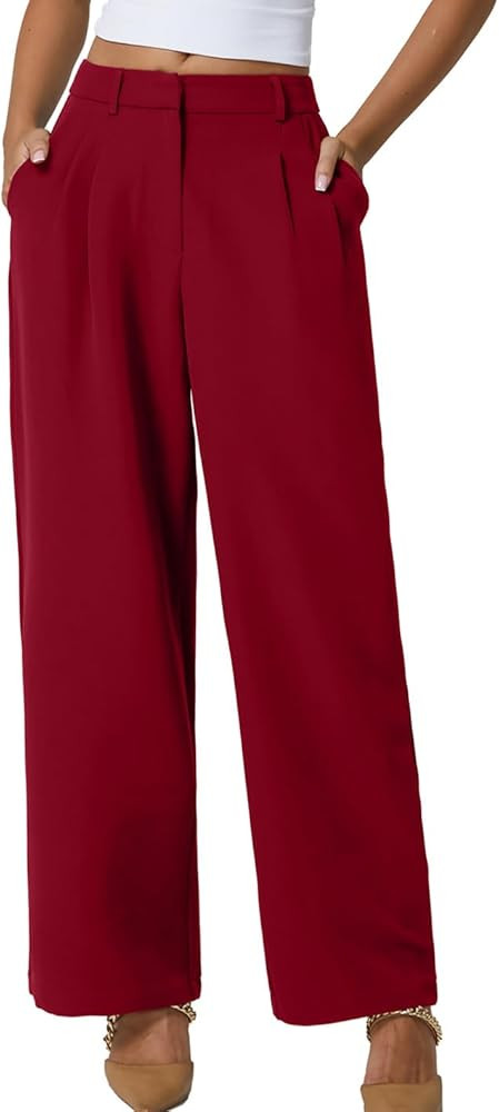 QINSEN Wide Leg Dress Pants for Women High Waisted Wrinkle Free Work Pants with Pockets Casual Sl... | Amazon (US)