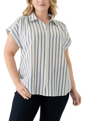 Fever Women's Plus Size Stripe Camp Shirt, 3XL | Belk