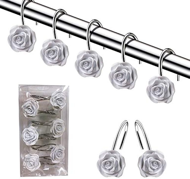 DLD Shower Curtain Hooks, 12 Anti-Rust Decorative Resin Hooks (5 Colors Available) for Bathroom, Bab | Amazon (US)