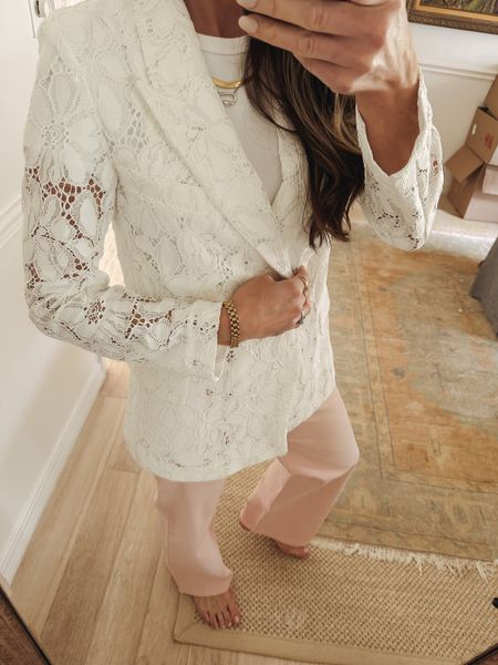 More from my recent H&M order. This white lace blazer is almost sold out. It’s on sale today making it  #ltkunder50 runs tts. Wearing size xs  

#LTKunder50 #LTKSale #LTKunder100