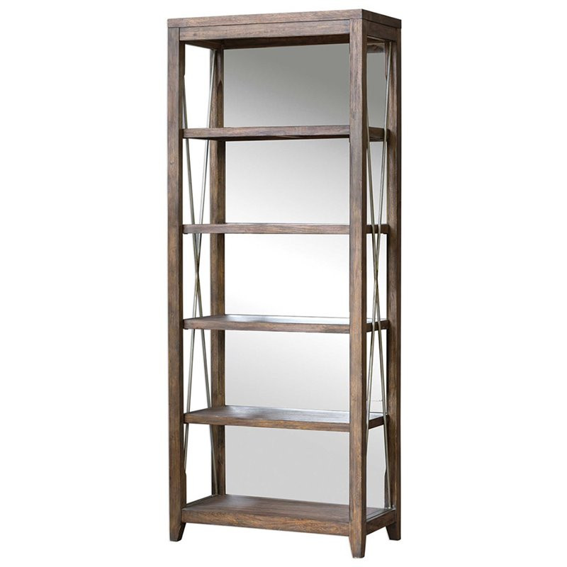 Uttermost Delancey 5-Shelf Wood and Metal Bookcase in Weathered Oak and Pewter | Cymax