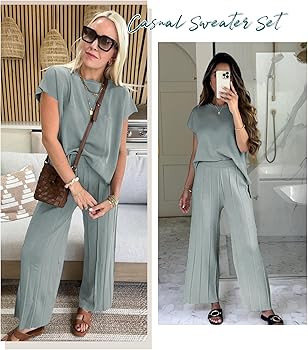 Women's Sweater Set 2 Piece Lounge Set Knit Pullover Tops Vest High Waisted Pants Outfits | Amazon (US)
