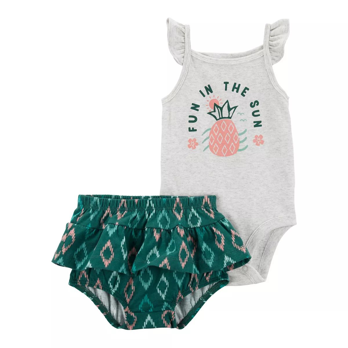 Baby Girl Carter's "Fun In The Sun" Pineapple Bodysuit & Ruffly Geo Print Diaper Cover Set | Kohl's