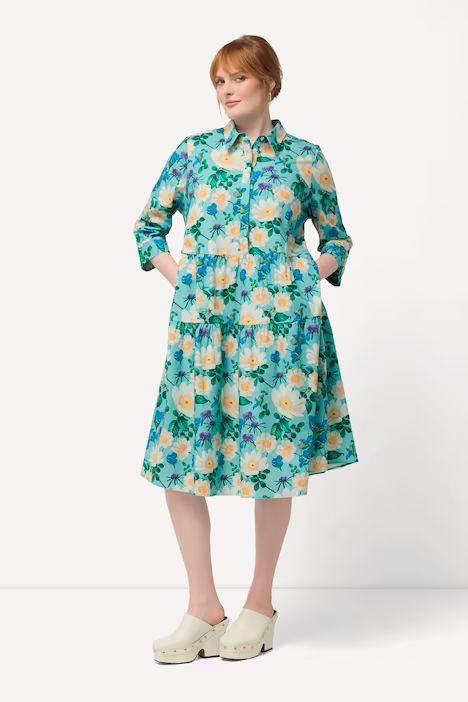 Floral Print A-Line Empire Tier Dress | Ulla Popken - US & CA