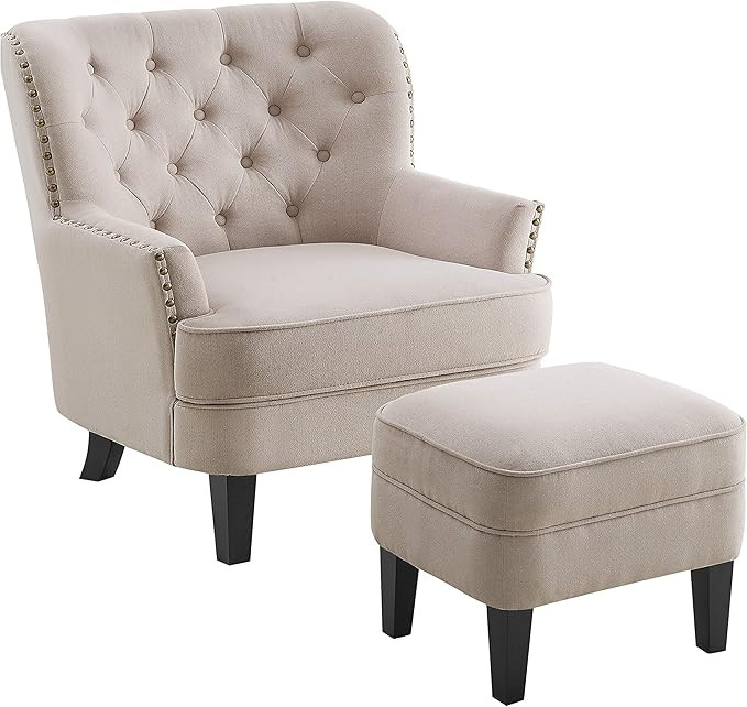 Rosevera Gustavo Collection Fabric Nailhead Club, Contemporary Accent Chairs, Cream | Amazon (US)