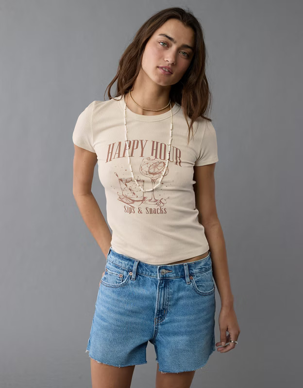 AE Happy Hour Graphic Hey Baby Tee | American Eagle Outfitters (US & CA)