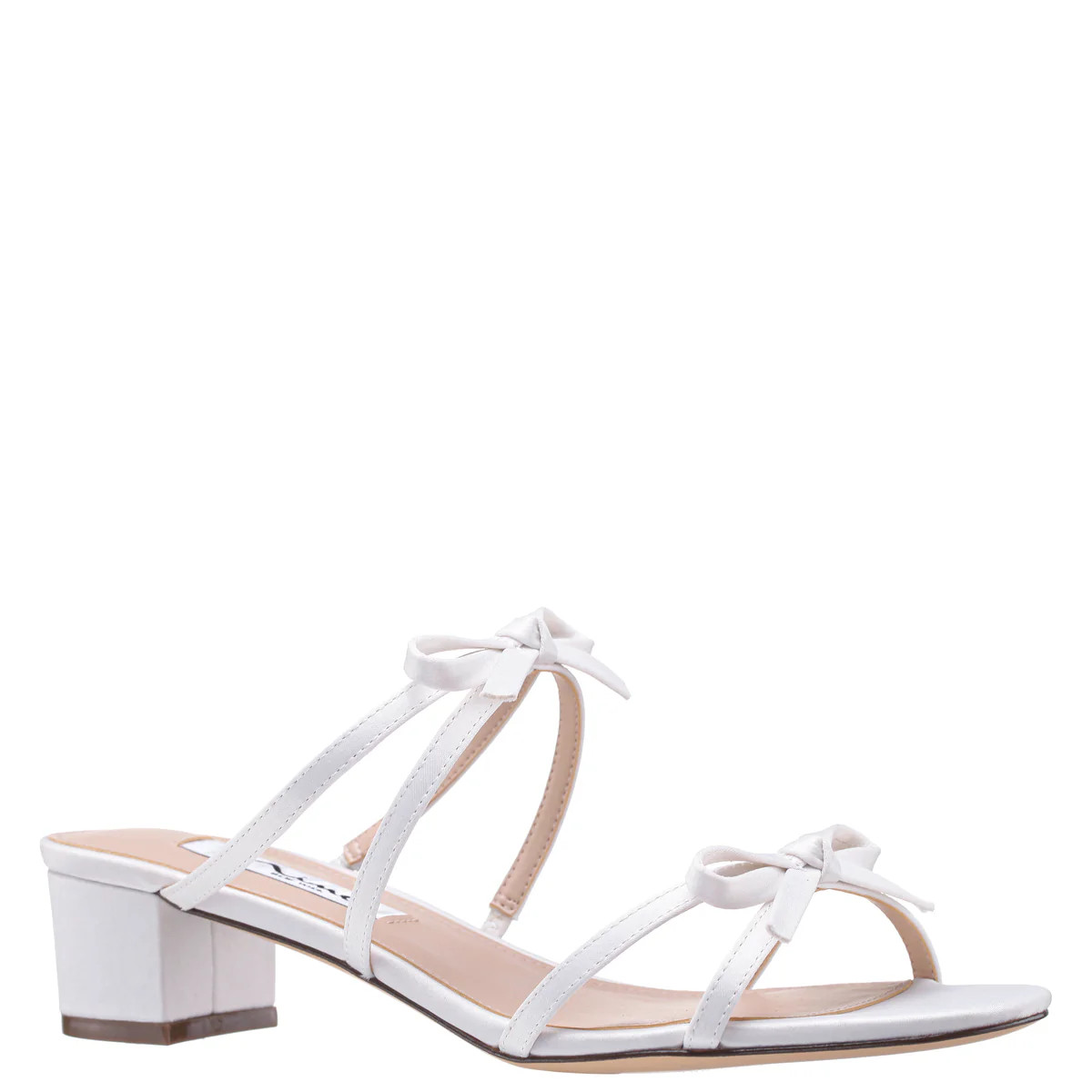 Womens Gaby White Satin with Bows on a Block-Heel Slide | Nina Shoes | Nina Shoes