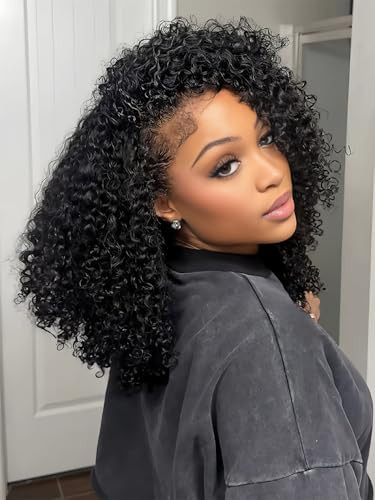 ISEE Half Wig Kinky Curly Seamless Clip Ins Flip Over Human Hair Glueless Wig 220% Density Wear Go Beginner Friendly 22 inch | Amazon (US)