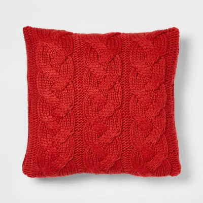 Oversized Chunky Cable Knit Square Throw Pillow Red - Threshold™ | Target