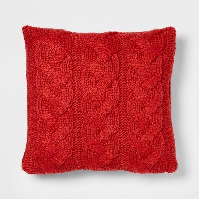 Oversized Chunky Cable Knit Square Throw Pillow Red - Threshold&#8482; | Target
