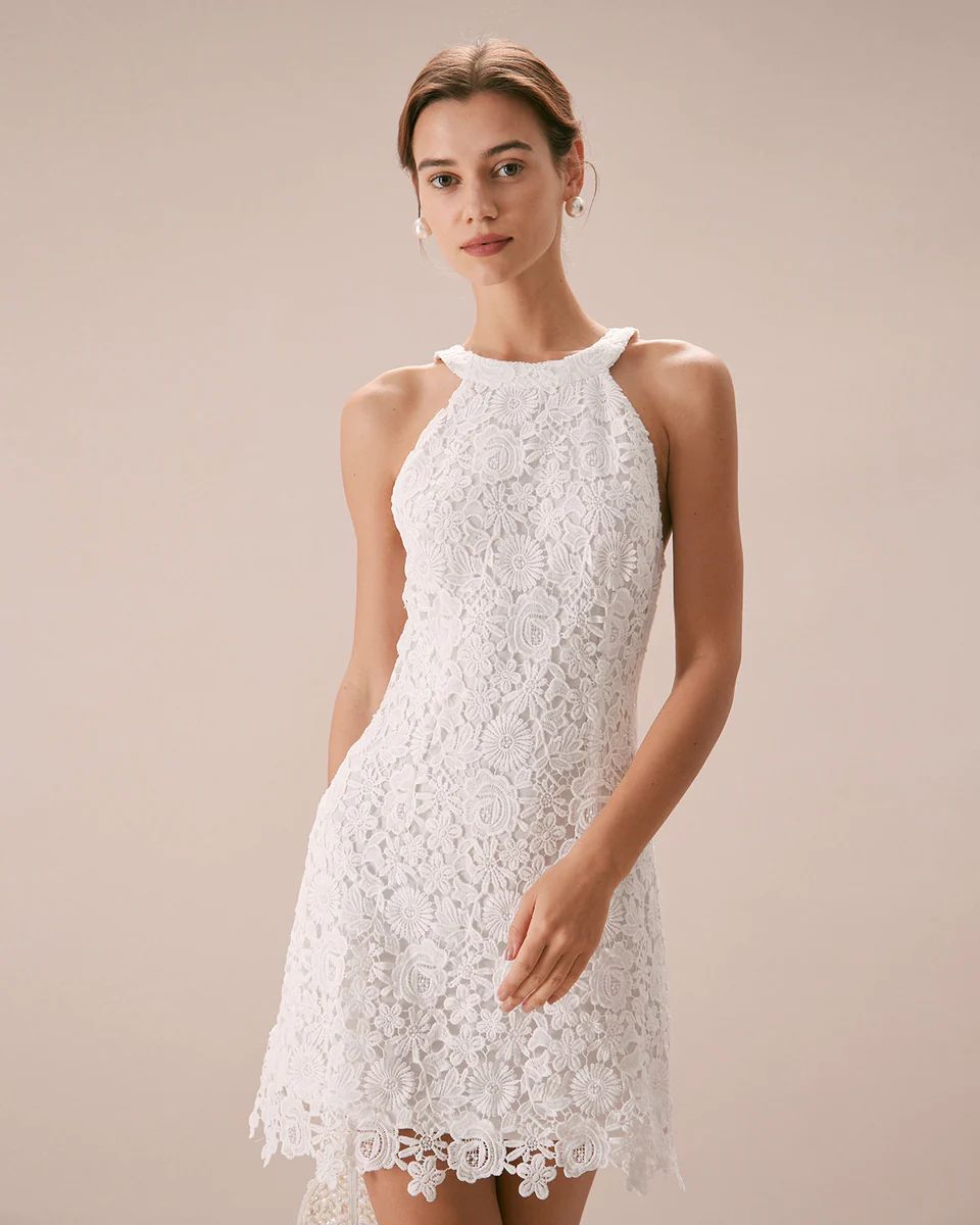 The White Halter Lace Sheath Mini Dress & Reviews - White - Dresses | RIHOAS | rihoas.com
