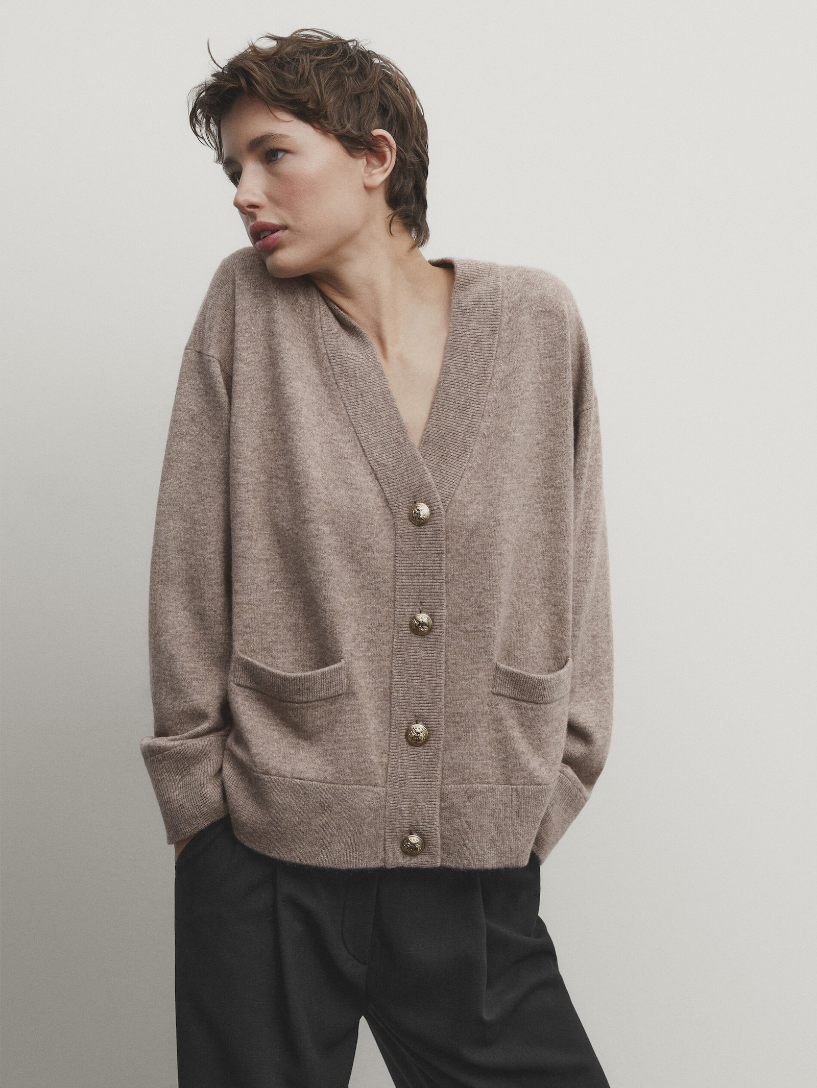 Wool blend knit cardigan with pockets | Massimo Dutti US