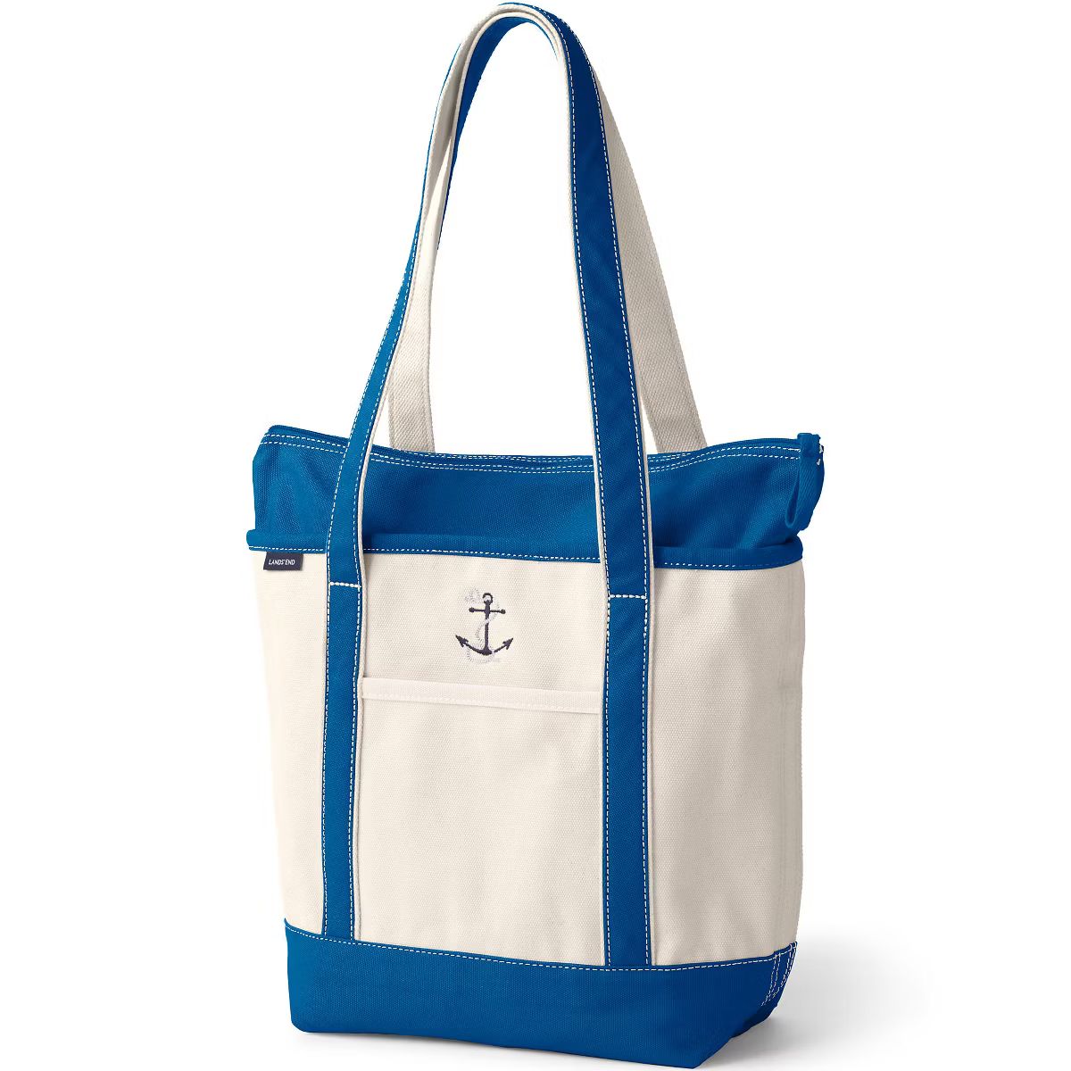 Lands' End Zip Top Long Handle Canvas Tote Bag | Target