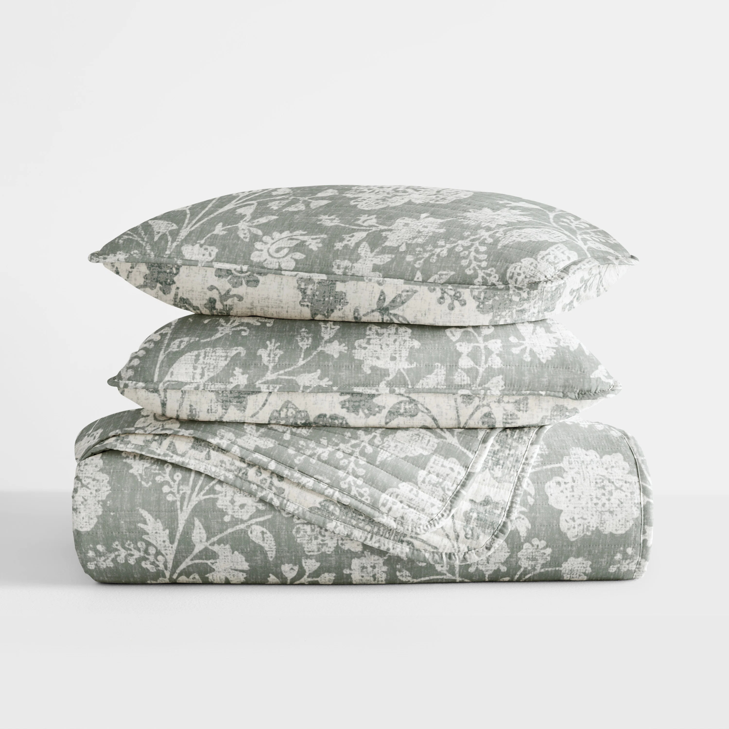 Quilt Set- Lightweight - All Season Quilted Coverlet - Textured Floral | Wayfair North America