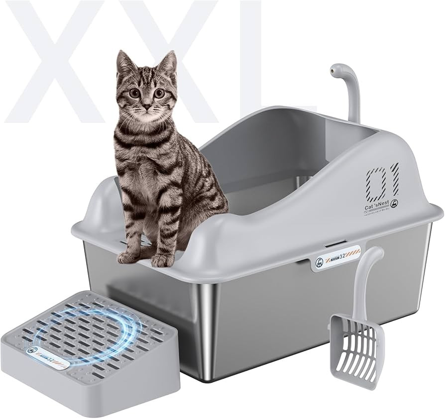 14" Deep Stainless Steel Litter Box, XXL Metal Litter Box with High Wall Sides Enclosure, Stainle... | Amazon (US)