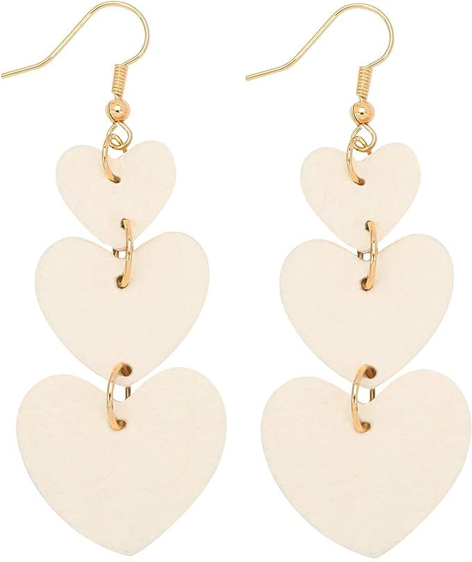 Jagucho Leather Earrings Dangle for Women, Lightweight Heart Earrings Drop for Teen Girls, Valent... | Amazon (US)