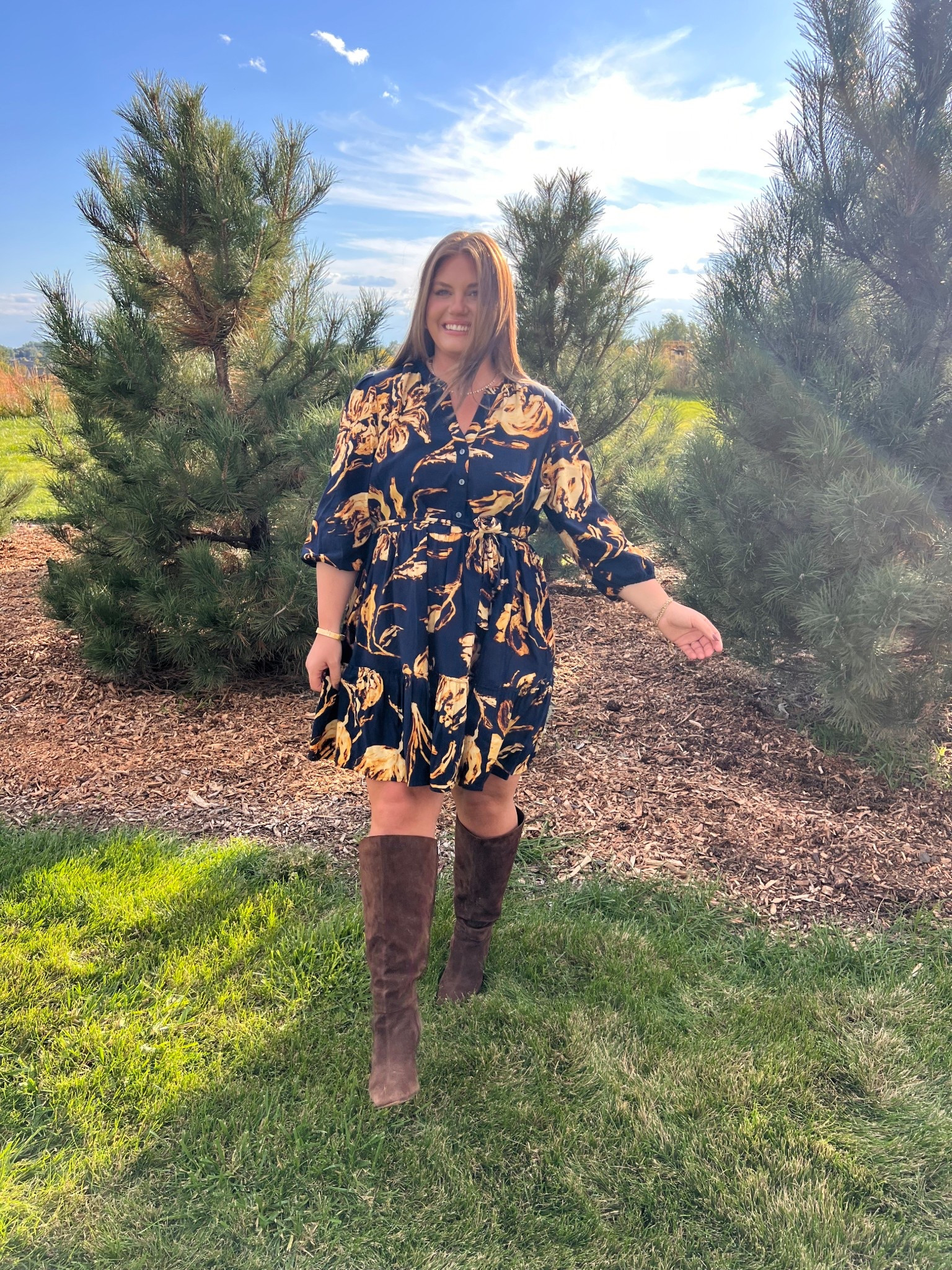 The perfect fall dress!! I did my true size, you can size down if in between. My boots are a favorite from last year. Super comfortable + they come in wide calf and extra wide calf options. 

#LTKFindsUnder50 #LTKMidsize #LTKSeasonal