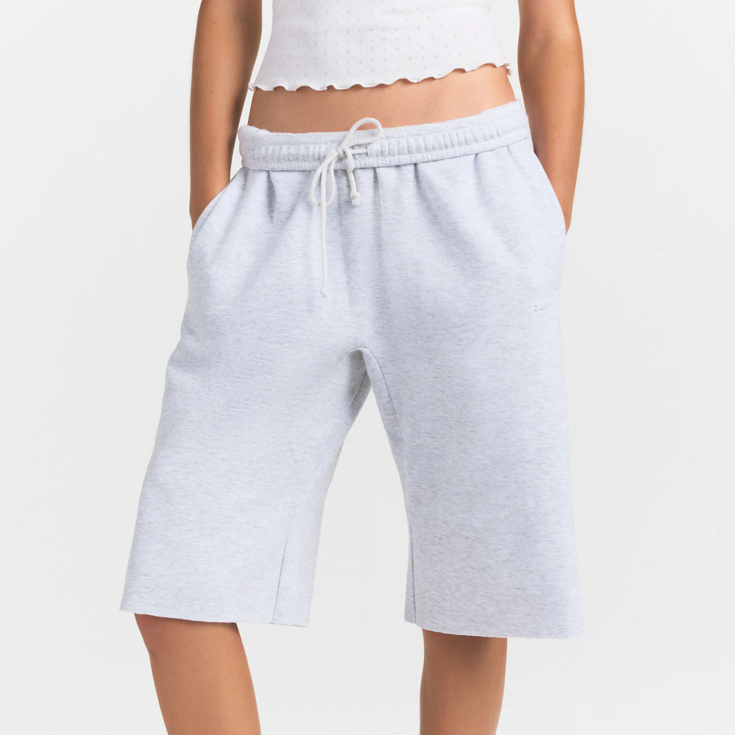 COTTON FLEECE LONG SHORT | LIGHT HEATHER GREY | SKIMS | SKIMS (US)