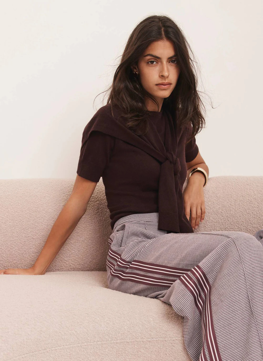 Burgundy Cotton Blend Scarf Detail Knit Top | Mint Velvet