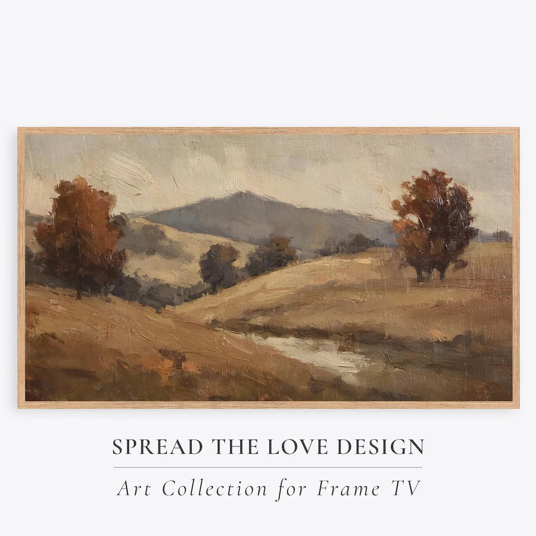 Vintage Fall Landscape Painting, Farmhouse TV Art (digital Download) - Etsy | Etsy (US)
