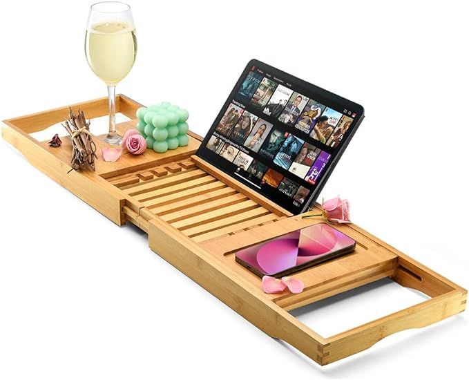 Luxury Bathtub Tray Caddy - Foldable Waterproof Bath Tray & Bath Caddy - Wooden Tub Organizer & H... | Amazon (US)