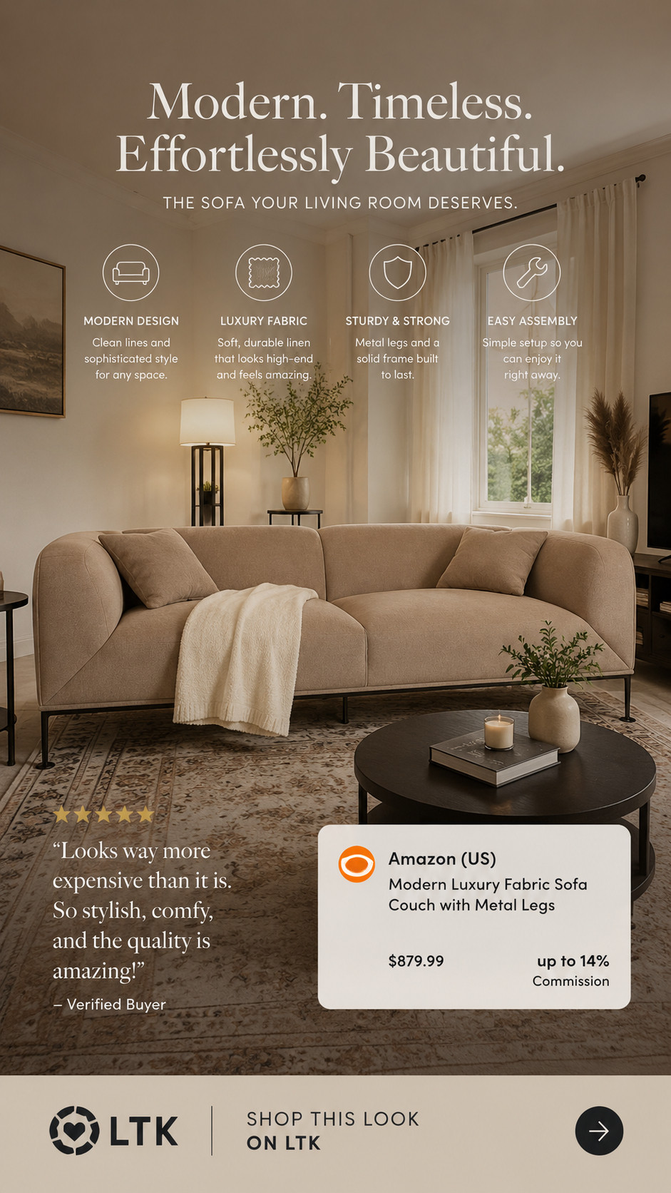 This sofa is the definition of quiet luxury ✨
Clean lines, soft neutral fabric, and that expensive designer look that makes the whole room feel elevated instantly.

Minimal, cozy, and timeless — the kind of piece that works with literally any interior style 🤎

Can’t believe this is from Amazon.

#ltkhome #amazonhome #interiordesign #cozyhome #homedecor 

 #LTKHome