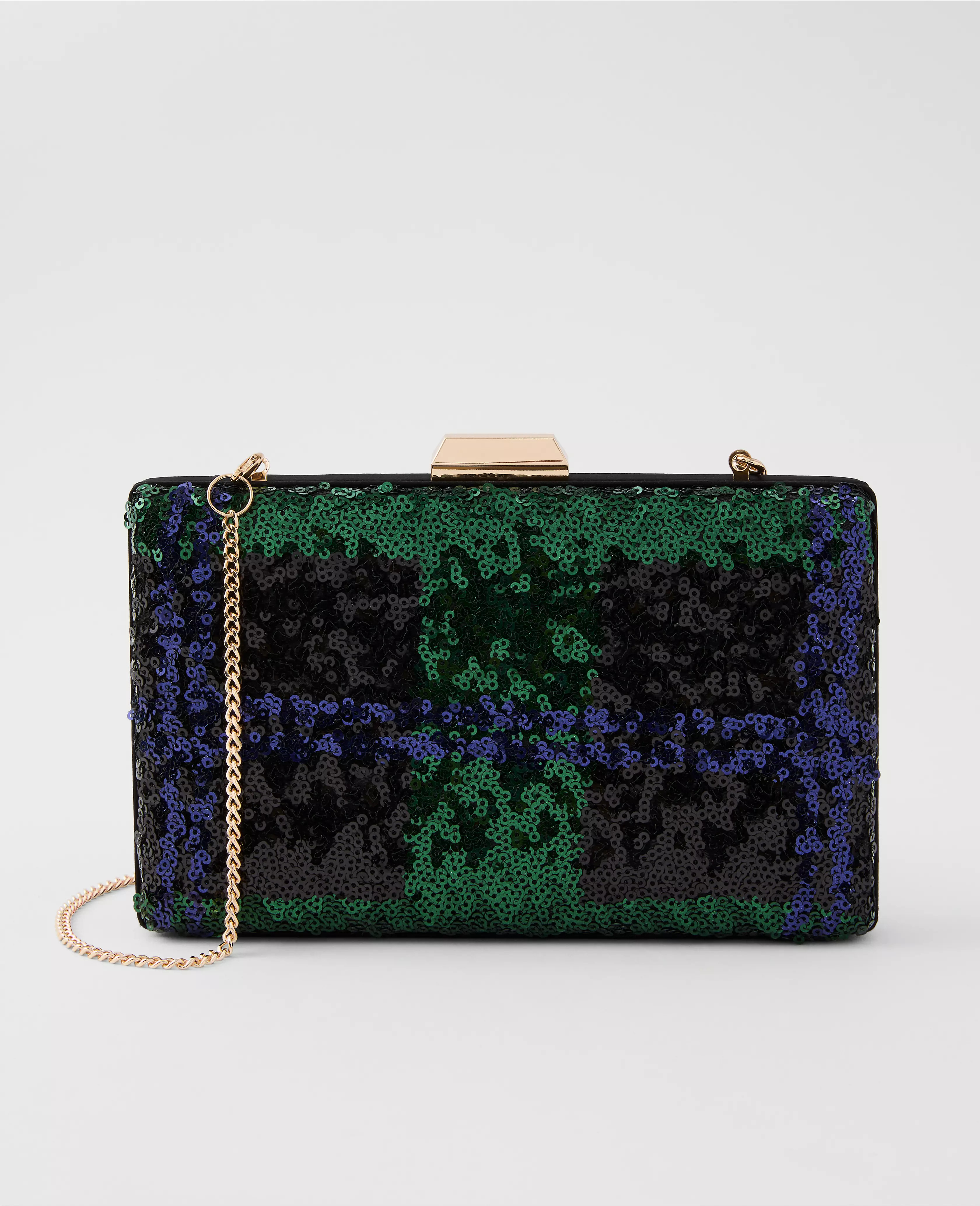 Sequin Tartan Hard Clutch | Ann Taylor