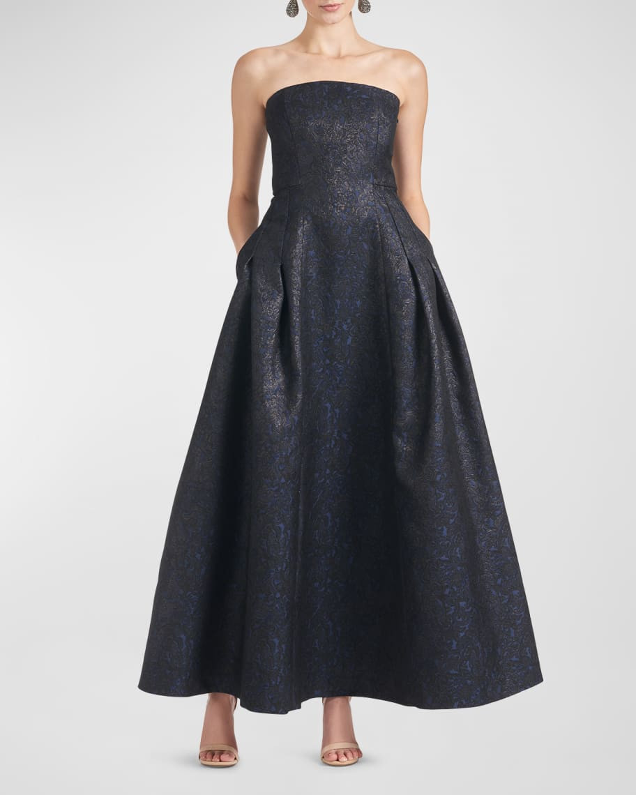 Margaux Pleated Strapless Jacquard Gown | Neiman Marcus