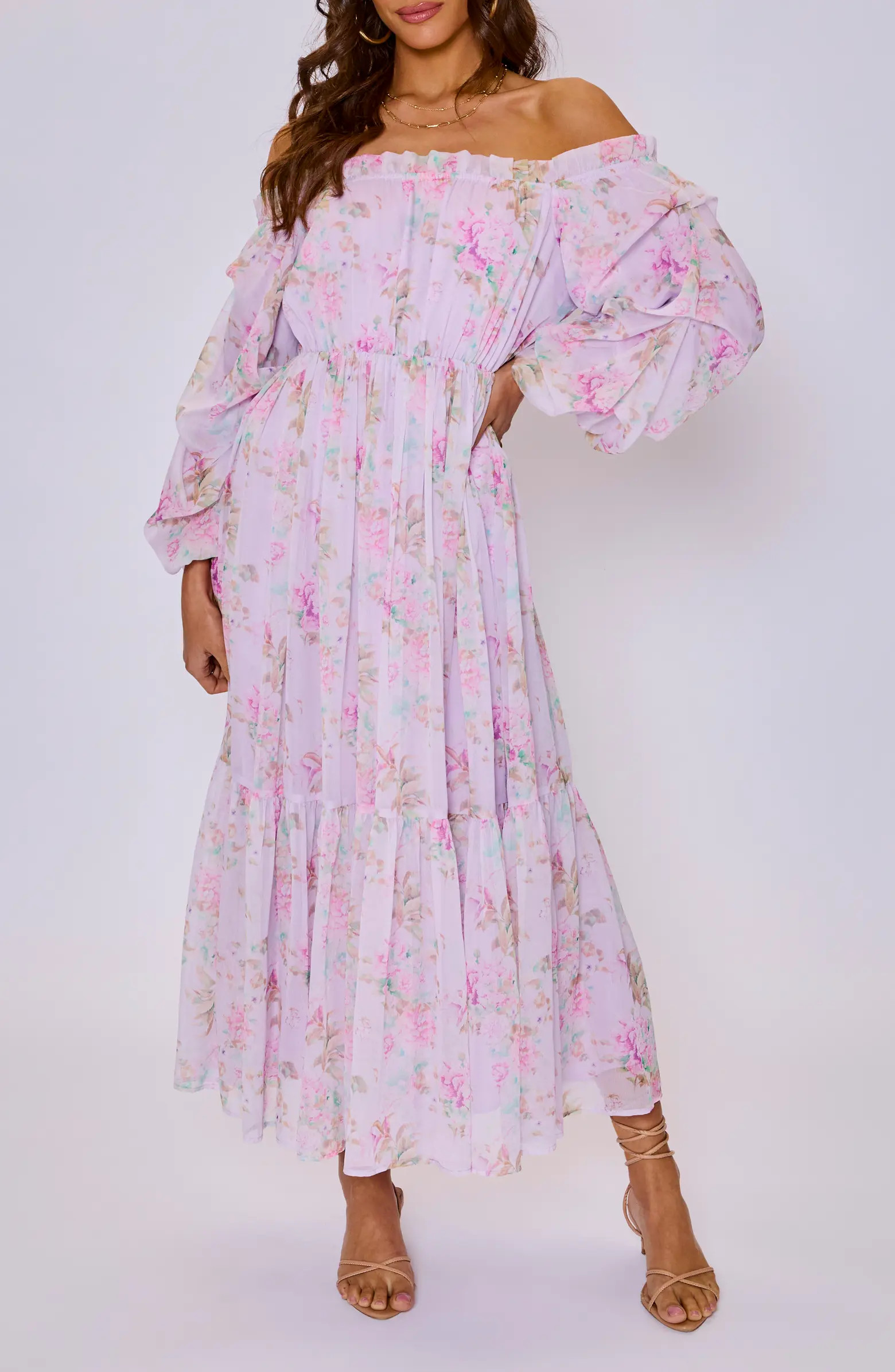 Meadow Floral Off the Shoulder Long Sleeve Maxi Dress | Nordstrom