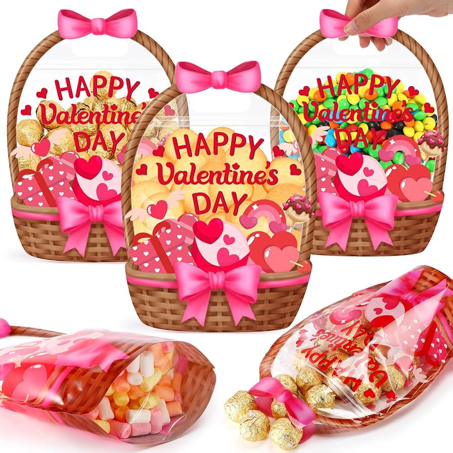 Fuutreo 25 Pcs Valentine's Day Gift Bags Heart Basket Treat Bags with Handles Reusable Plastic Fa... | Amazon (US)