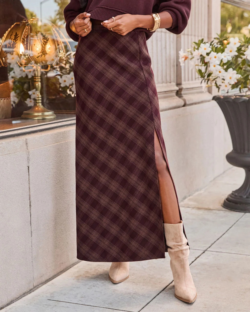 Mae Lynn Plaid Maxi Skirt Oxblood / XS | VICI