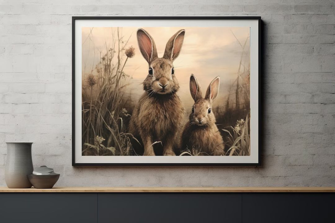 Vintage Rabbit Painting Rustic Hare Art Nursery Wall Decor Countryside Art Antique Printable Bunn... | Etsy (US)
