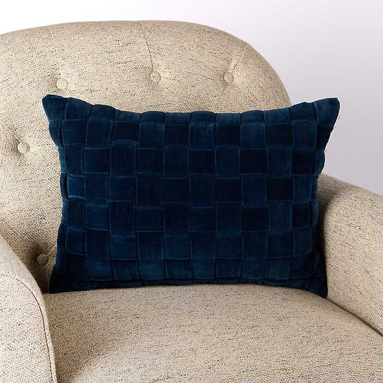 Navy Woven Velvet Lumbar Pillow | Kirklands