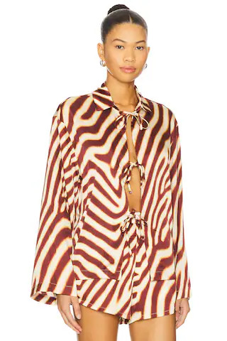 SEVEN WONDERS Montie Tie Front Sleeved Shirt in Montie Chocolate from Revolve.com | Revolve Clothing (Global)