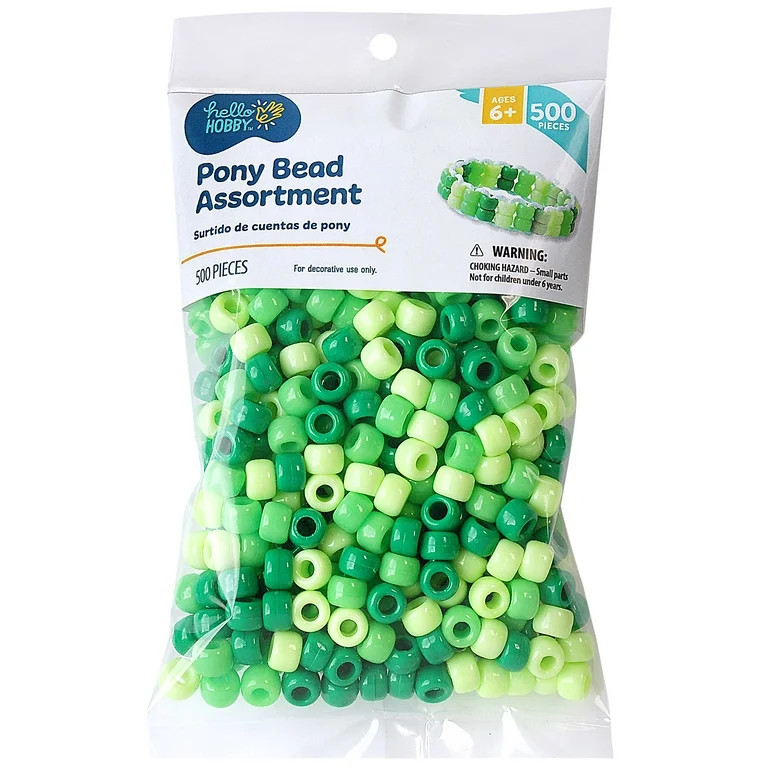 Hello Hobby Pony Bead Mix, Green, 500 Pieces, Plastic Craft Beads for Jewelry Making and DIY Proj... | Walmart (US)