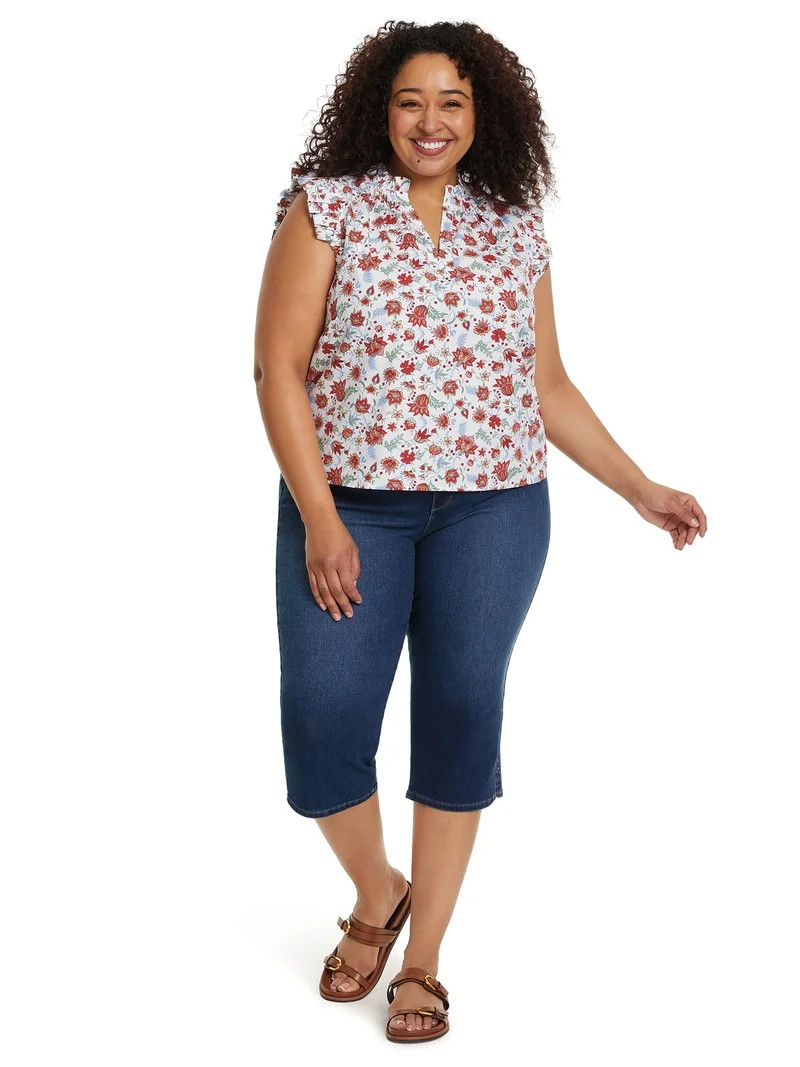Gloria Vanderbilt Swan Series Women's Ruffle Sleeve Top, Sizes XS-XXL | Walmart (US)