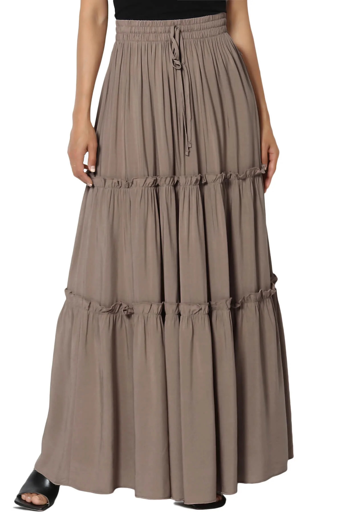 TheMogan Women's PLUS Ruffle Tiered Woven Drawstring Elastic High Rise A-Line Long Maxi Skirt | Walmart (US)