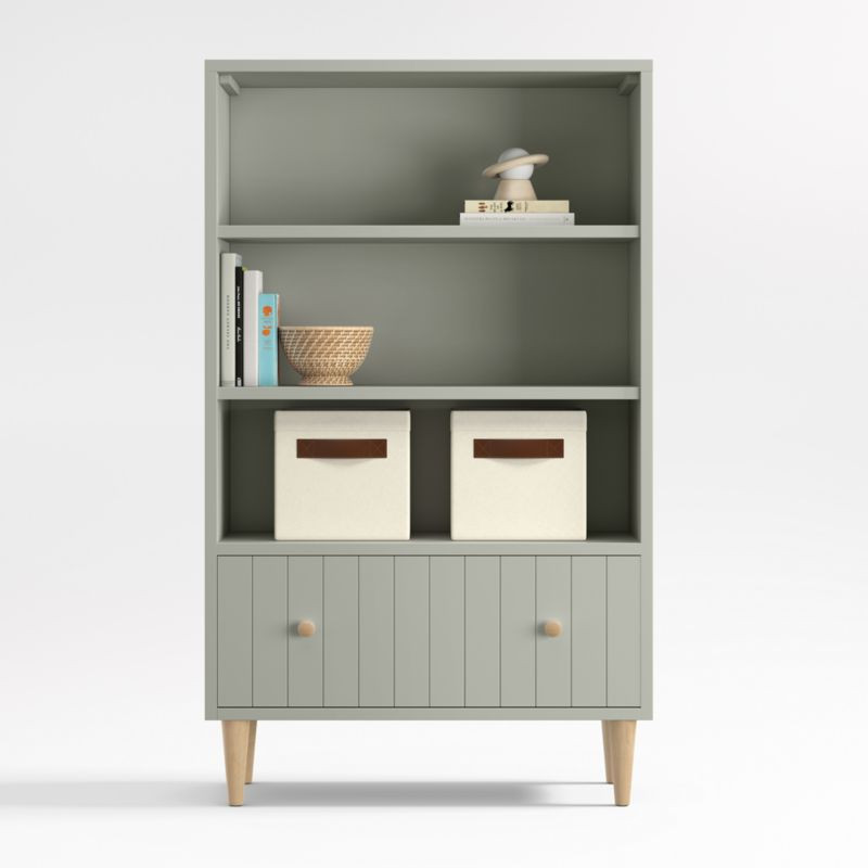 Finn Tall Sage Green Wood 3-Shelf Kids Bookcase with Drawer + Reviews | Crate & Kids | Crate & Barrel