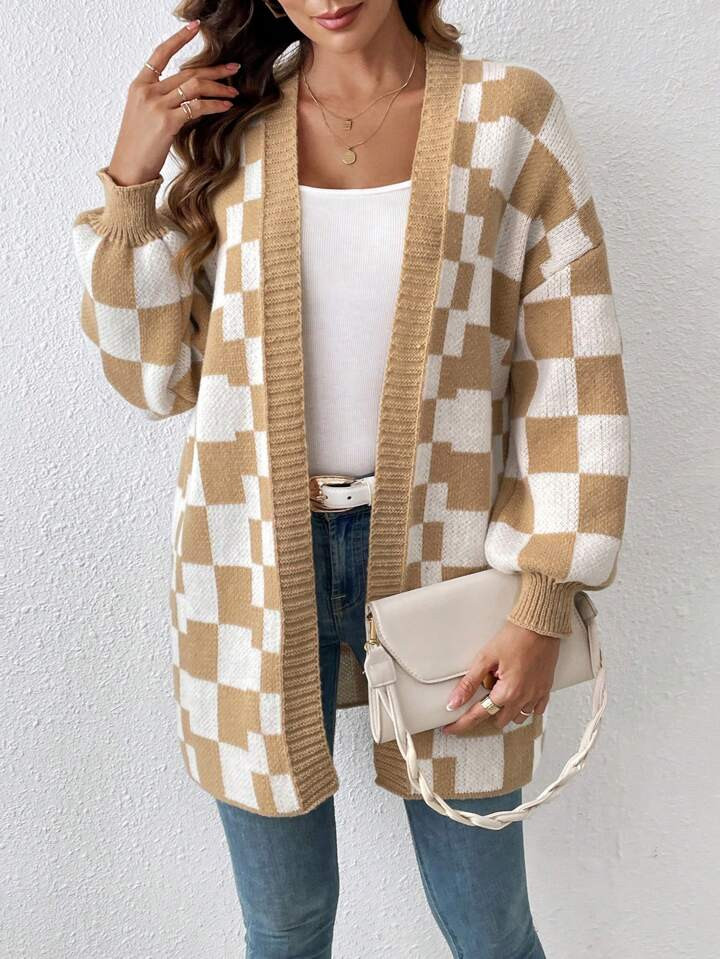 SHEIN Privé Women's Plaid Half-open Cardigan | SHEIN