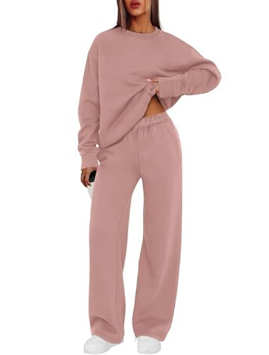 XIEERDUO Sweatsuits Women 2 Piece Outfit Matching Lounge Sets Fall Outfits 2025 Winter Clothing Airport Outfits Fall Fashion Must Haves Luxury Outfit Fleece Lined Track Suits Pink L | Amazon (US)