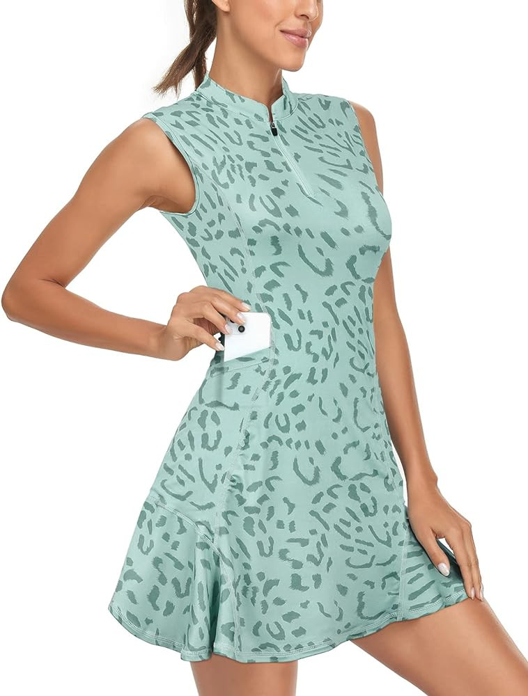 Tanst Sky Women's Golf Dress with Shorts Zip Up Quick Dry Sleeveless Pockets Tennis Workout Dress... | Amazon (US)