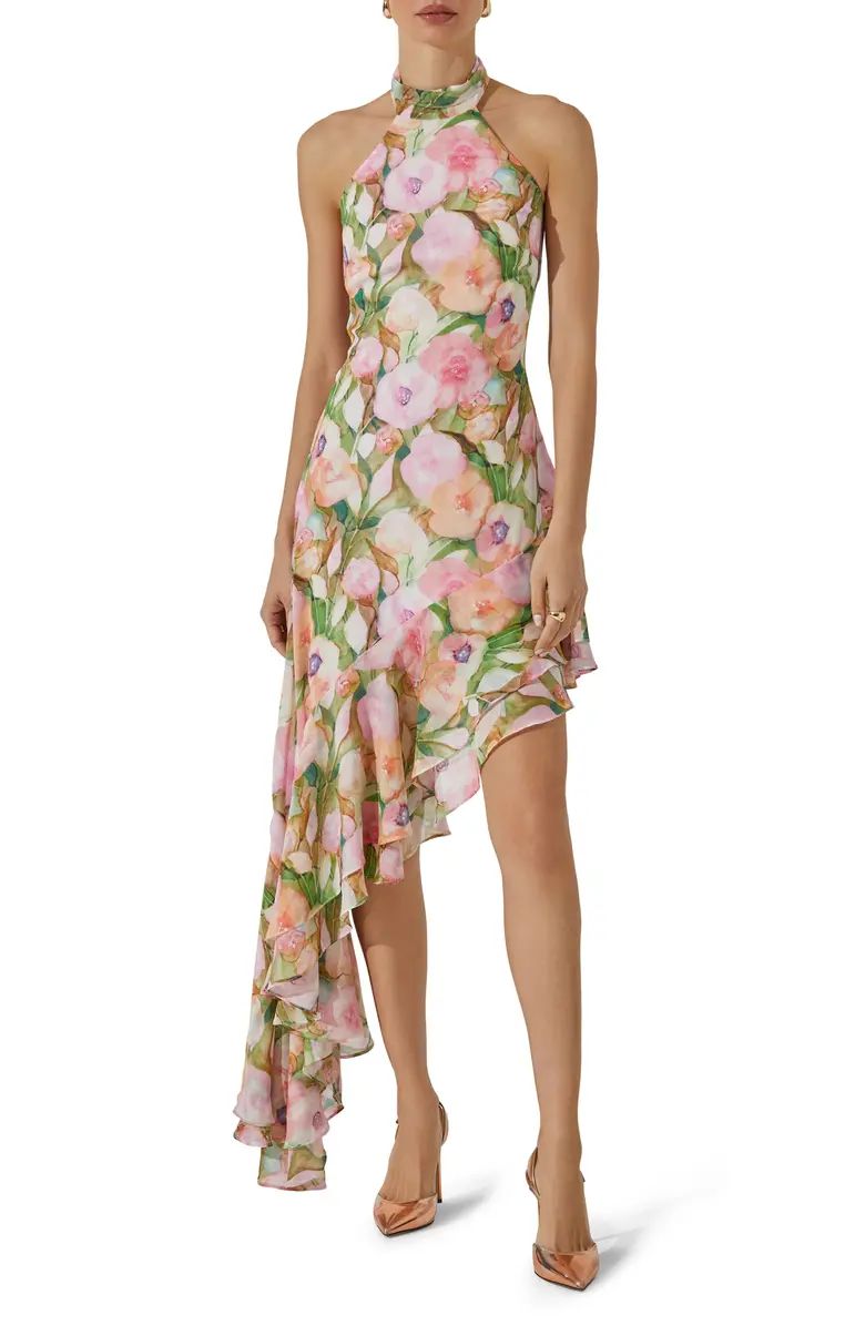 Floral Asymmetric Halter Dress | Nordstrom